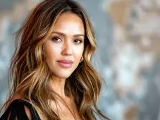Jessica Alba is smiling.