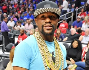 There are people sitting behind Floyd Mayweather.