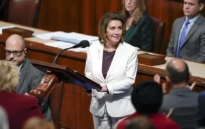 Nancy Pelosi speaks standing up in the Senate.